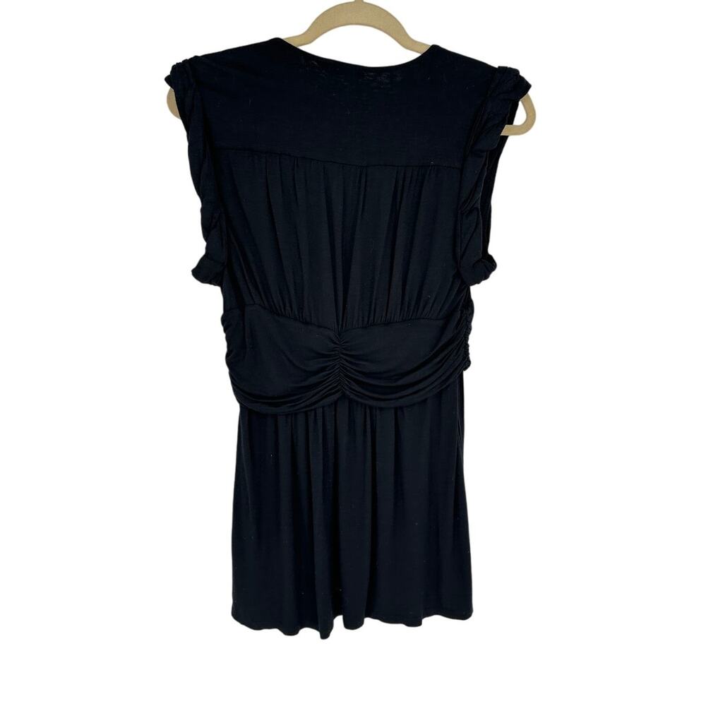 Ella Moss Black Blouse Top L Large Pleated V-Neck Braided Sleeve Bohemian Career - Picture 2 of 8